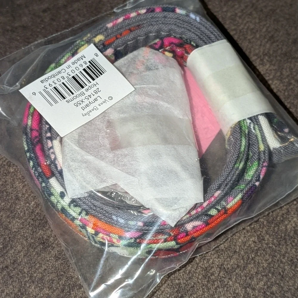 Vera Bradley Lanyard Hope Blooms Floral Gray‎ Pink Cotton Neck Strap 28145-X55